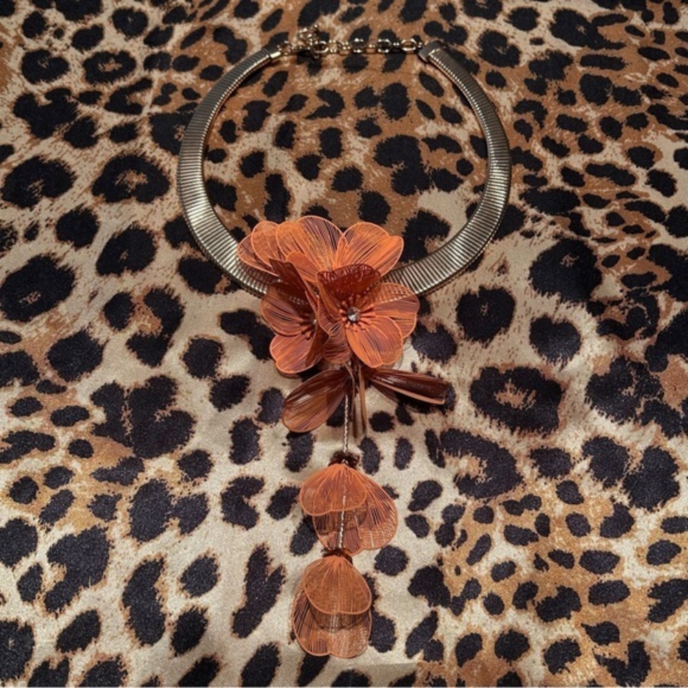 Cato Gold & Orange Cascading Floral Necklace
